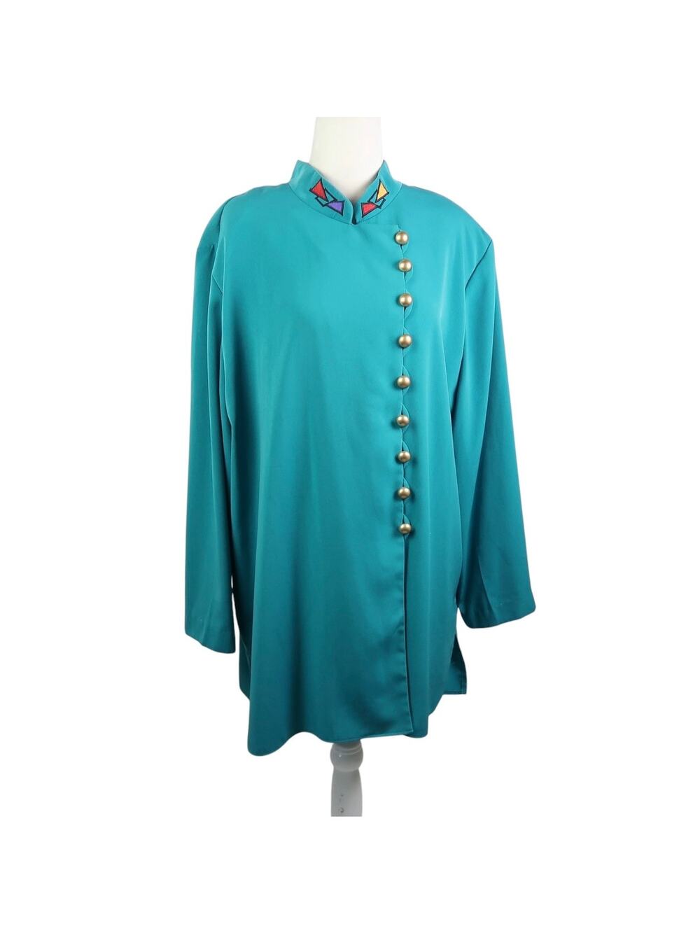 Vintage 80s Jo Hardin Teal Green Asymmetrical Button Jacket